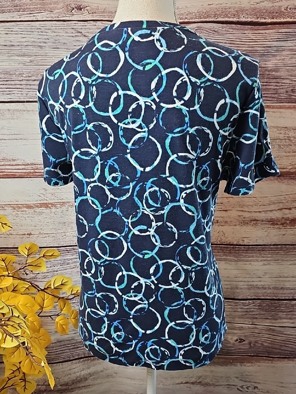 KAREN SCOTT NAVY BLUE SHORT SLEEVE SPLIT V-NECK PULLOVER COTTON TEE TOP - Picture 6 of 12